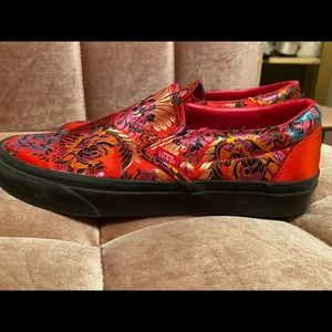 Fans Festival satin embroidered slip on’s